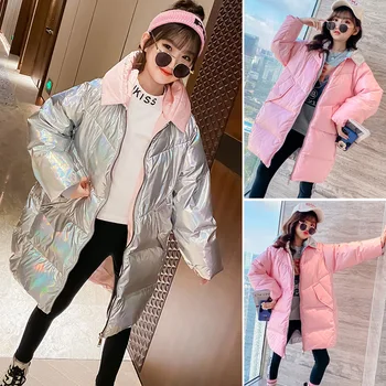 

2020 New Teenage Girls Winter Mid-Length Coat Korean Style Children Patchwork Clothing Fashion Kids Girls Casual Jacket, #9237