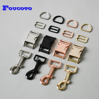 

200 sets metal buckle+adjust buckle+D ring+metal dog clasp/set for 25mm webbing DIY dog collar leash sets -4 colors