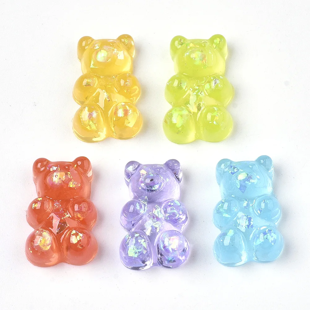 

20 шт. прозрачные кабошоны из эпоксидной смолы Gummy Bear с фольгой, поддельные конфеты, талисманы для слайма, для изготовления искусственных конфет
