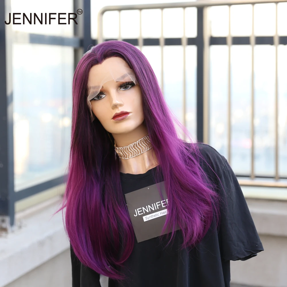 

Synthetic Wigs for Women Long Straight purple red brown 3color Part Lace front Wig Heat Resistant Fiber Natural Looking Wig