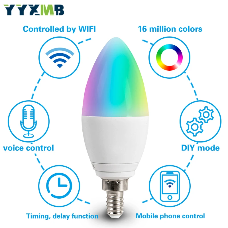  LED Lamp Smart tuya WiFi E14 Candle Bulb Support Amazon ECHO/Google Home/IFTTT Remote Voice Control - 32981591848