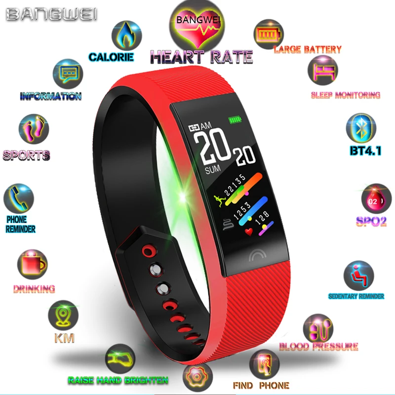 

LIGE New Sport Bracelet Smart Heart Rate Monitor Pedometer Waterproof Tracker Fitness Bluetooth Bracelet Watch for Android IOS