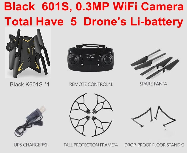 Origin JD601S RC селфи Дрон вертолет Квадрокоптер с HD Wifi FPV камера 30 минут летающее время лучшие подарки VS ky601s Квадрокоптер - Цвет: Black 601S 0.3MP 5B