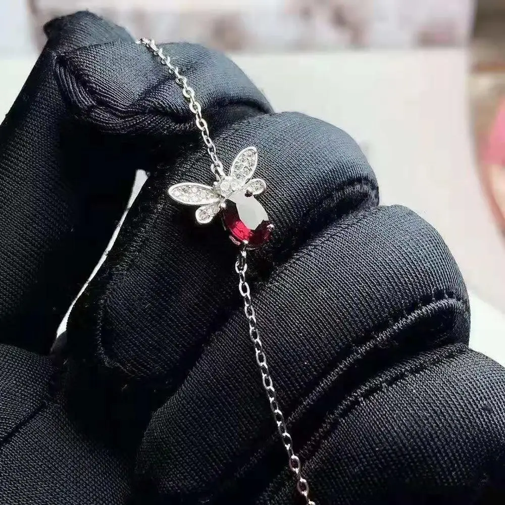 Ruby Bracelet Натуральный рубин S925 серебро браслет ожерелье набор диопсид пчела набор простой и элегантный - Цвет камня: Ruby Bracelet