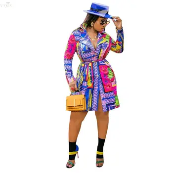 

2020 Korean Style Sexy Dress Long Sleeve Printed Patchwork Dress With Belt Women Dress Elegant Lapel Middle Waist Party Dresses