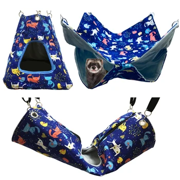 

FULUE Waterproof Pet hammocks Cotton Fleece Tube 3pcs set Pet Cages +Mat +cat tunnel small animals Warm Sleeping Nest dog House