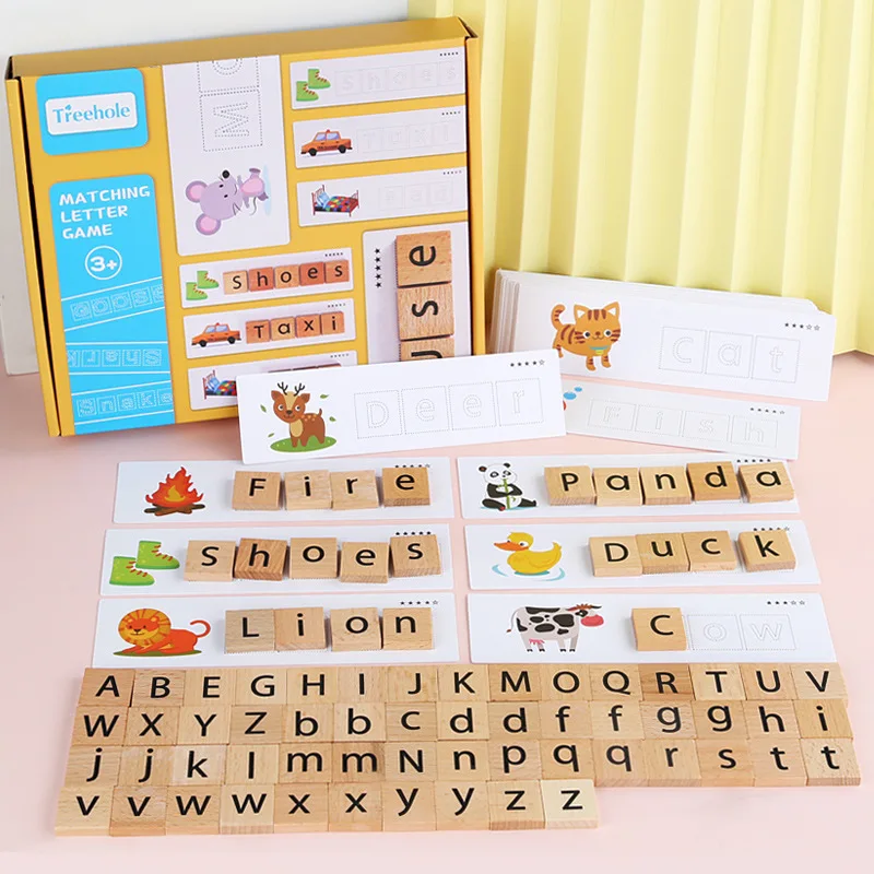 

Baby Early Educational Card English Alphabet Letter Learning Games Wooden Word Cognitive Puzzle Toys for Children