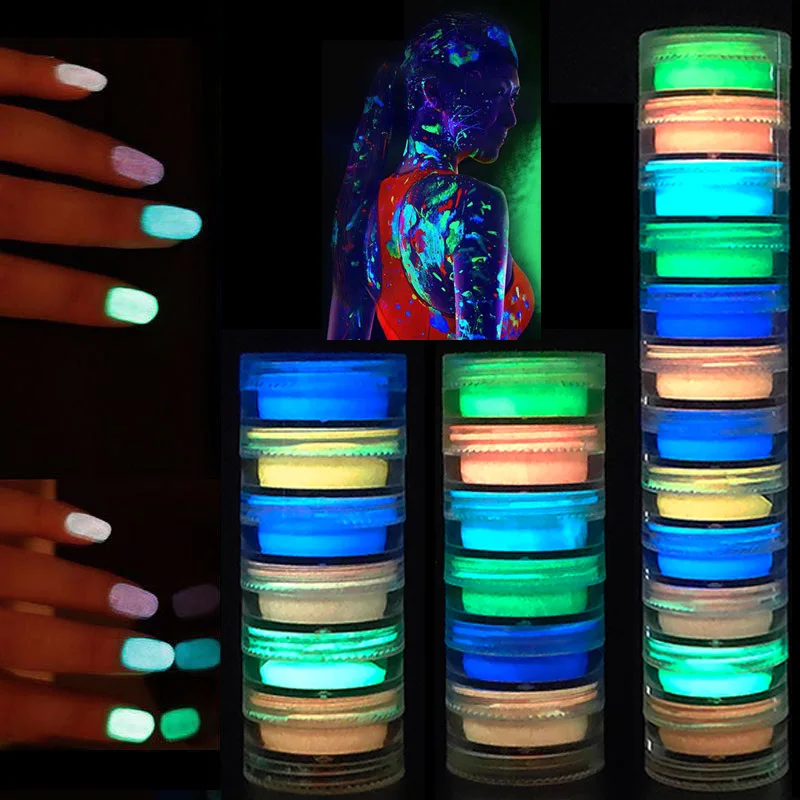 

Neon Phosphor Powder set Nail Glitter Powder 12 Colors Dust Luminous Pigment Fluorescent Powder Nail Glitters Ultrafine Pigment