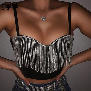 

Gagaopt Rhinestone Tassel Sexy 2020 Summer Women Fashion Club Party Streetwear Female Crop Top