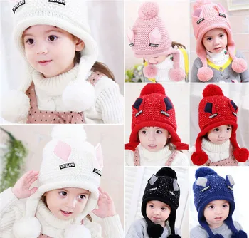 

New Fashion Winter Kids Children Knitted Beanie Hat Hats Cap Warm Girls Boys Single Fur Pom Beanies