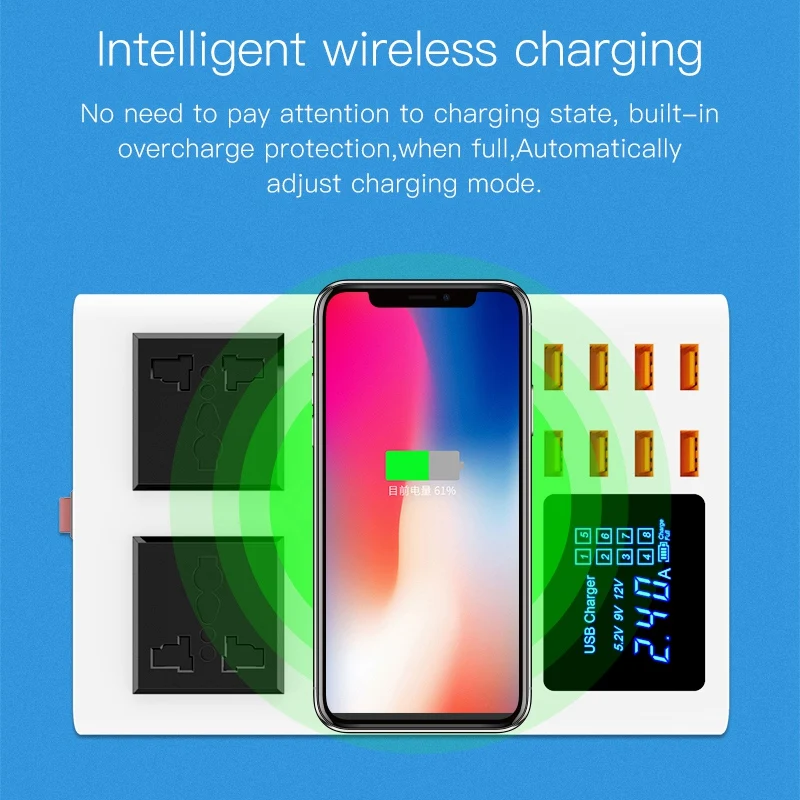 AAAE Top-? WENHAO многопортовая usb-зарядная док-станция с 8 usb-портами для зарядки и двумя розетки постоянного тока для поддержки быстрой беспроводной зарядки(U