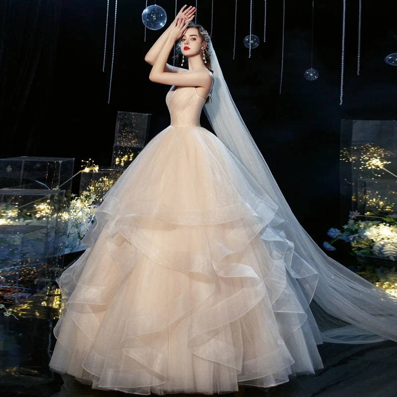 traditional wedding dresses New Korean Style Wedding Dress Champagne Sweetheart Sexy With Sleeves 2021 Wedding Gown Trends Vestidos De Noiva Robe De Mariage modest wedding dresses