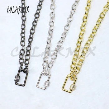 

3 Pcs Rectangle pendant necklace Square buckle pendant necklace keep color metal chain buckle pendant necklace 50069