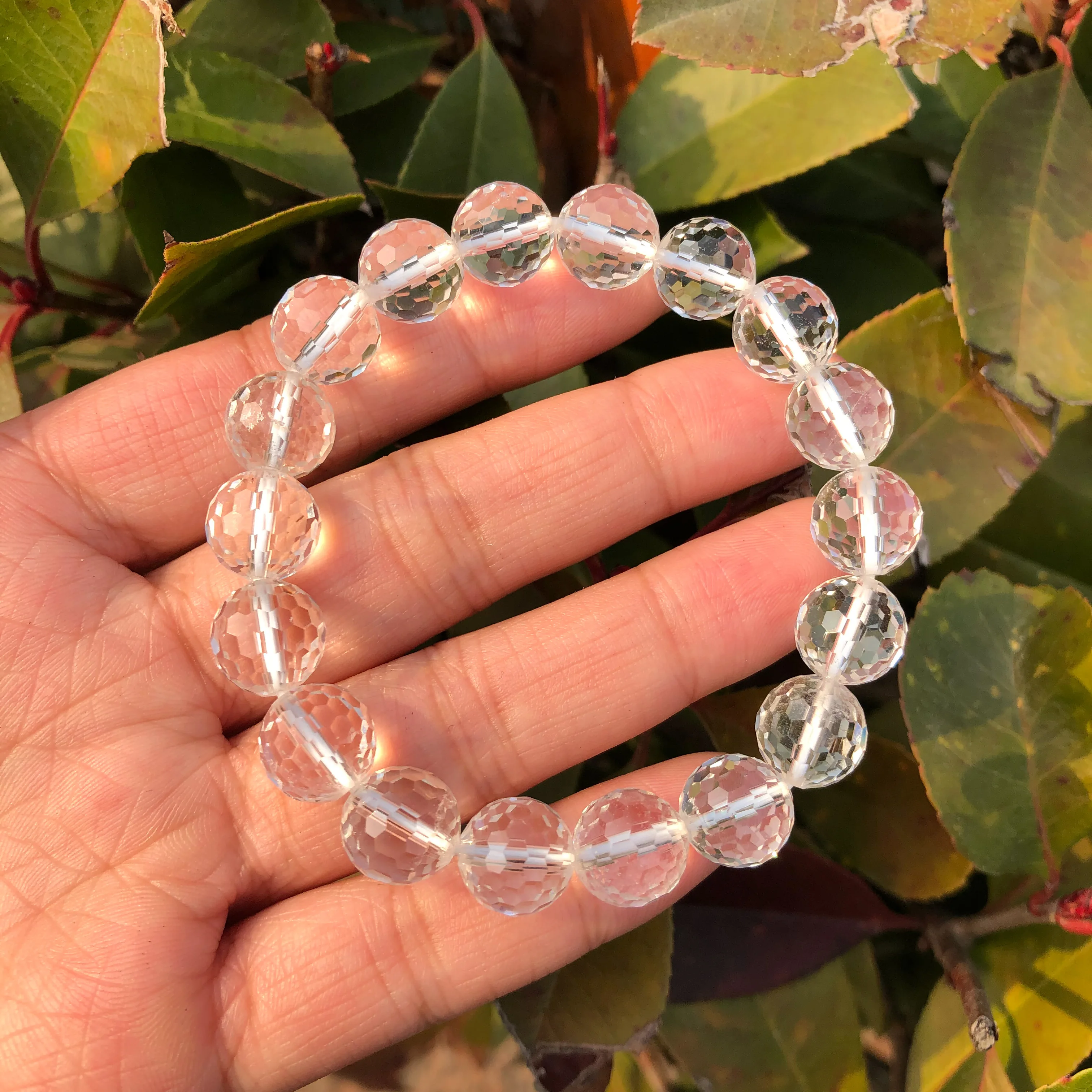 1 Pc Fengbaowu Natural White Clear Rock Quartz Bracelet 128 Faceted Round  Beads Crystal Healing Stone Women Men Jewelry Gift