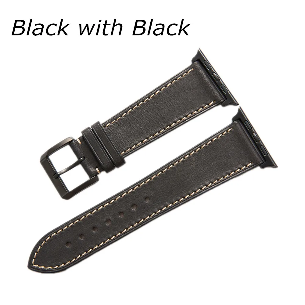 Black-black buckle Кожаный браслет iStrap для Apple Watch 42 мм, 38 мм, 44 мм, 40 мм, серия 4, 3, 2, ремешок для Apple Watch iWatch, ремешок для часов - Цвет ремешка: Black-black buckle