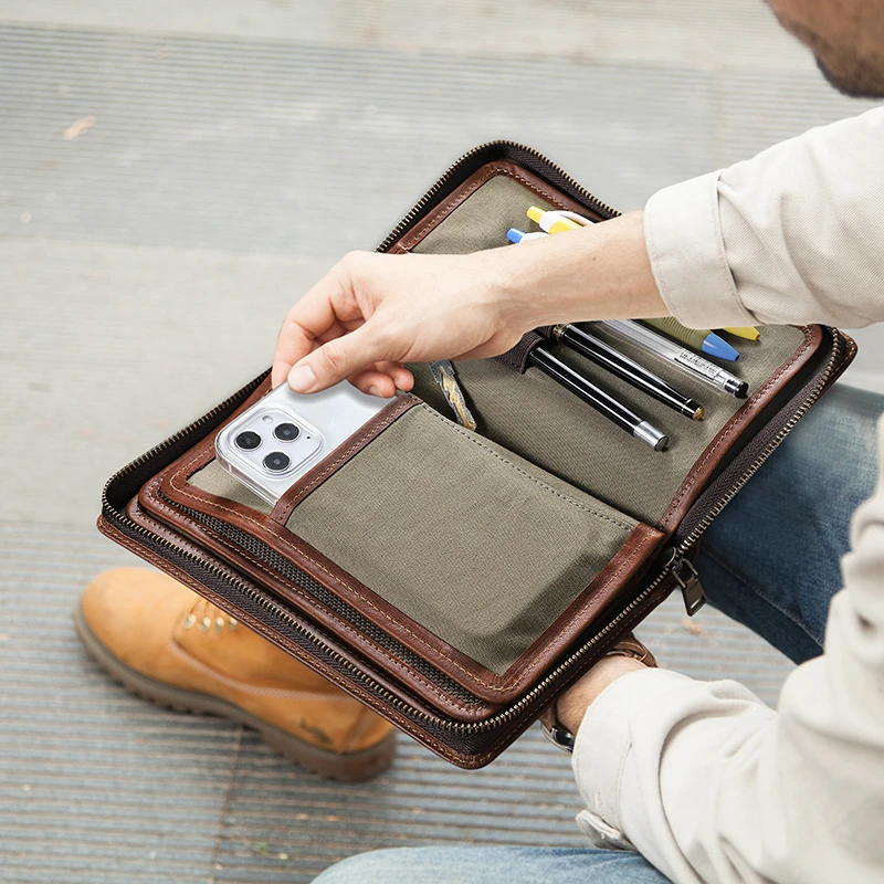 CONTACT'S Bolso de mano de gran capacidad para hombre, Cartera de genuino con cremallera, tarjetero, porta documentos, para | - AliExpress