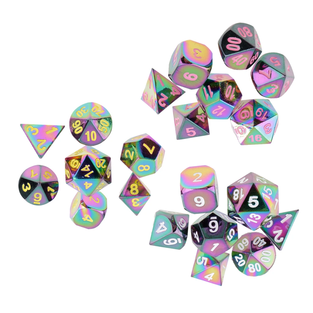 7pcs Rainbow Zinc Alloy Multi-sided D20 D12 D10 D8 D6 D4 Dices for Card Board Party Game Dungeons and Dragons MTG RPG Accessory