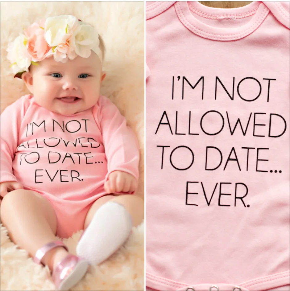 Розовые Детские боди с длинными рукавами и надписью «I'm Not Allow To Date Ever Infant Girls Coming Home» подарок для новорожденного