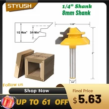 1pc pequeno bloqueio mitra roteador bit anti kickback 45 graus 1/2 Polegada estoque 1/4 Polegada haste tenon cortador para ferramentas para trabalhar madeira esmeril