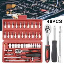 46pcs/set Carbon Steel Combination Tool Set Wrench Socket Spanner Screwdriver Household Motorcycle Car Repair Tool