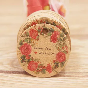

50pcs circlr tag Newest design Hand with love around flower design labels tag hot selling 300g high-quality hot selling tag