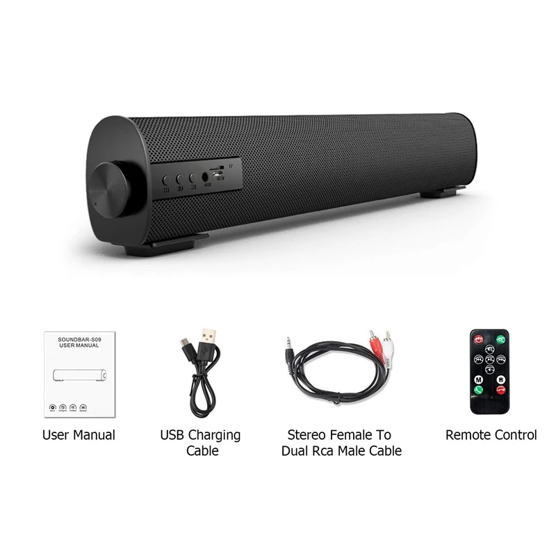 Portable Soundbar 10W Wireless Bluetooth Stereo Speaker with Remote Control for Home Theater Sound Bar with Built-In Subwoofers