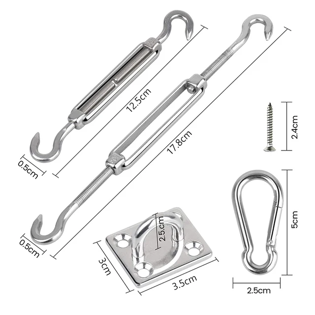 24Dics 304 Rozsdamentes Acélból Készült Hardverkészlet Turnbuckle Pad Eye Carabiner Clip Hook Csavarok Nap Árnyék Vitorla - Image 3