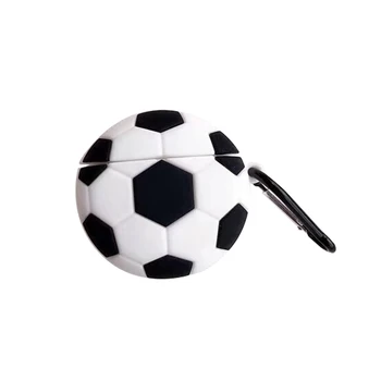 

Soccer Pattern Protective Case Shockproof Silicone Cover Skin Protector with Carabiner for Airpods 1/2 Charging Box Accessories