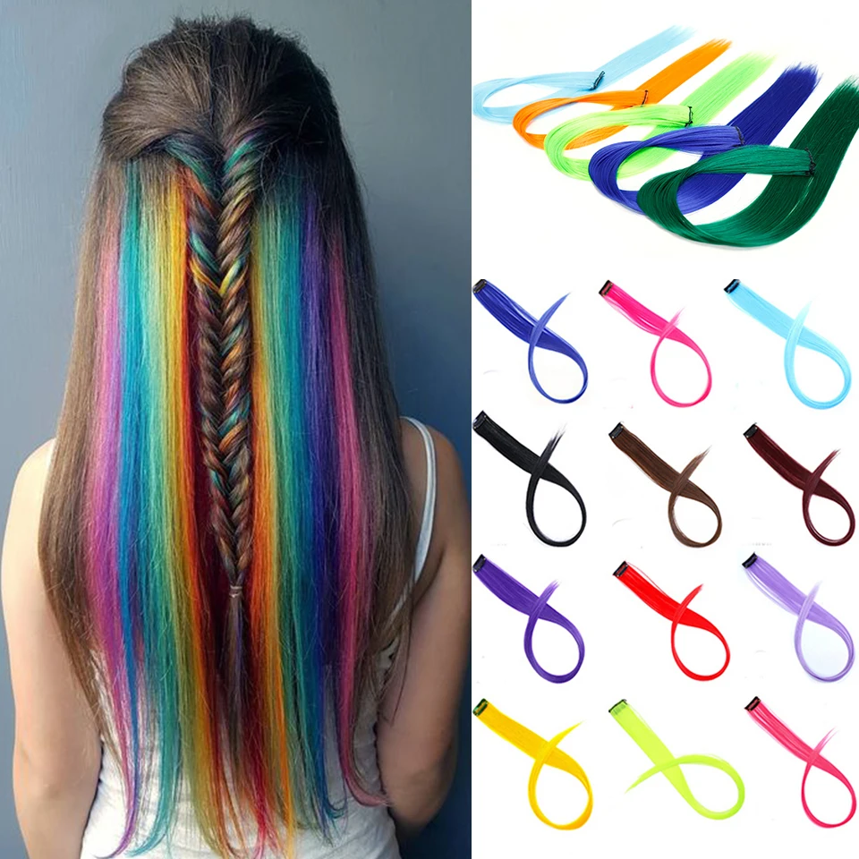 LUPU Synthetic Hair Extension Rainbow Straight Ombre Hair Pieces Clip In Hair Extension High Temperature Fake Hair Accessories