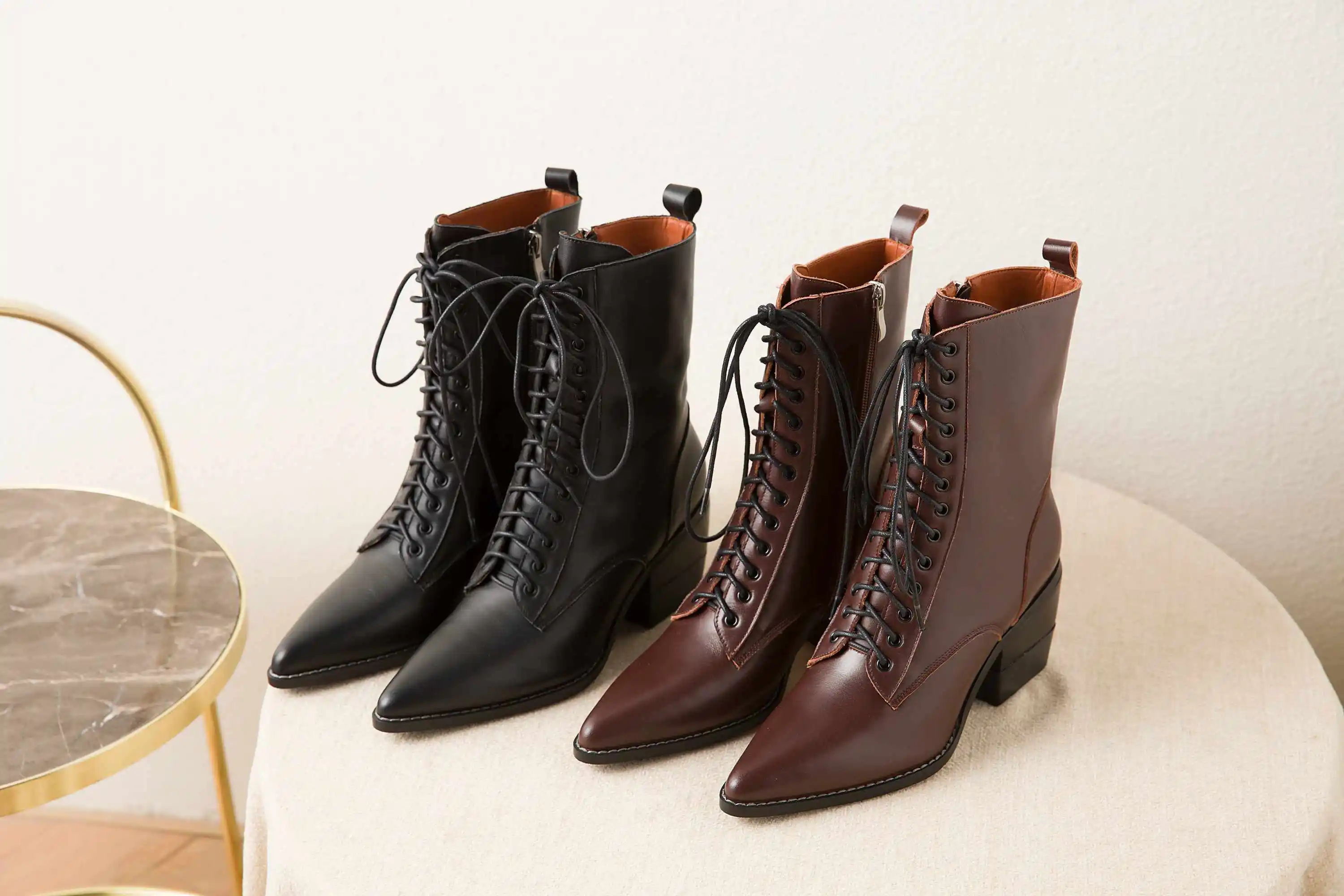 krazing pot hot superstar vintage cow leather boots pointed toe high heels lace up zip women winter fashion mid-calf boots L18