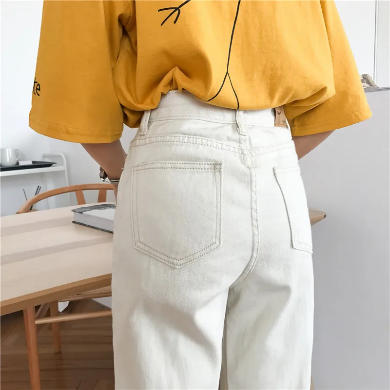 Женские джинсы, прямые, свободные, подходят ко всему, с высокой талией, корейский стиль, карманы, длина по щиколотку, брюки, женские, одноцветные, уличная одежда, шикарные, для студентов