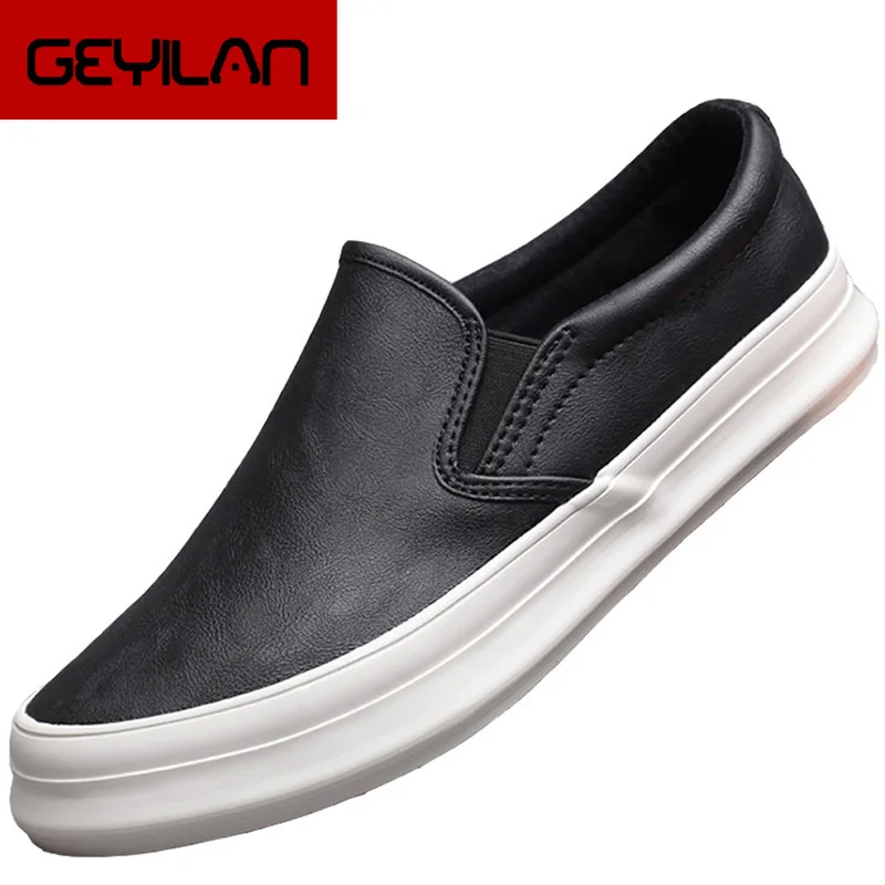 

2019 Fashion Men's Vulcanize Shoes Thick Bottom Lazy Casual Loafer Shoes Trend Men Platform Shoes Black Slip-On Sewing Sneakers