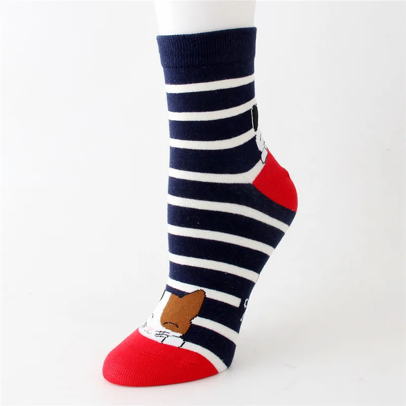 blue striped socks Новое поступление женских носков цветные носки с забавными рисунками на весну, осень и зиму женские и женские хлопковые полосатые носки - Цвет: blue striped socks