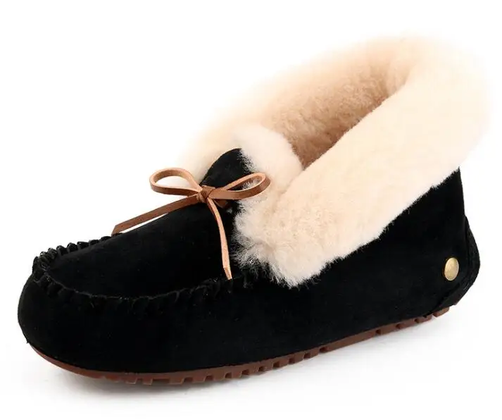 Black with white fur Модные ботинки из свиной кожи и овчины; женские зимние ботинки; зимние ботинки из кожи и шерсти; зимние ботинки на меху; женская теплая обувь - Цвет: Black with white fur