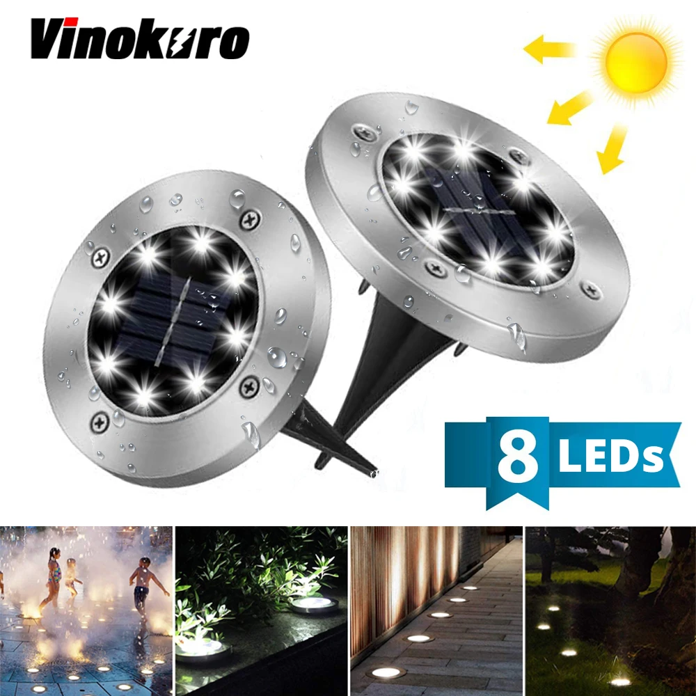 

8 LED Solar Powered Light Outdoor Garden Disk Lamp Waterproof Landscape Lighting for Yard Deck Patio Light Sensor Lawn Lights