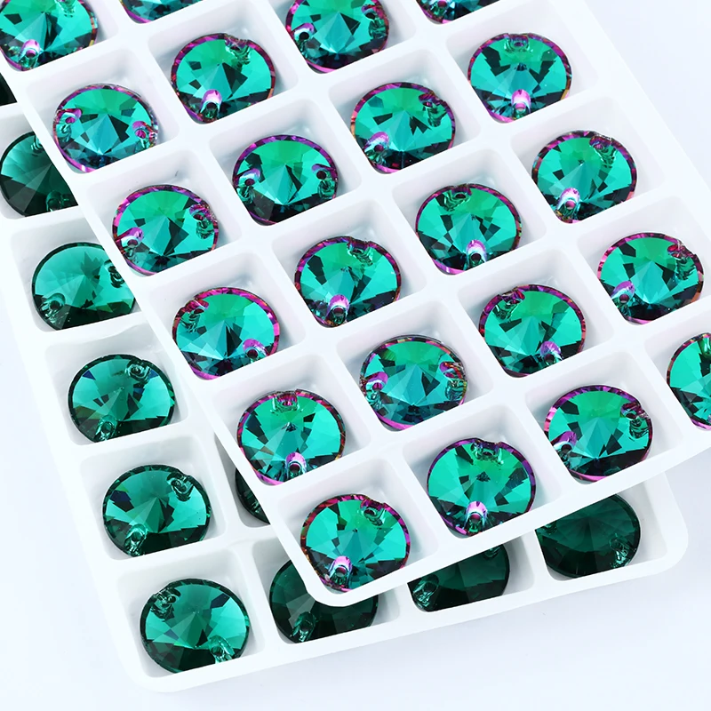 

Bright Shiny Heliotrope Emerald Round K9 Glass Rivoli Sew on Rhinestones Flat Back Strass Crystal Buttons Sew on Clothing Crafts