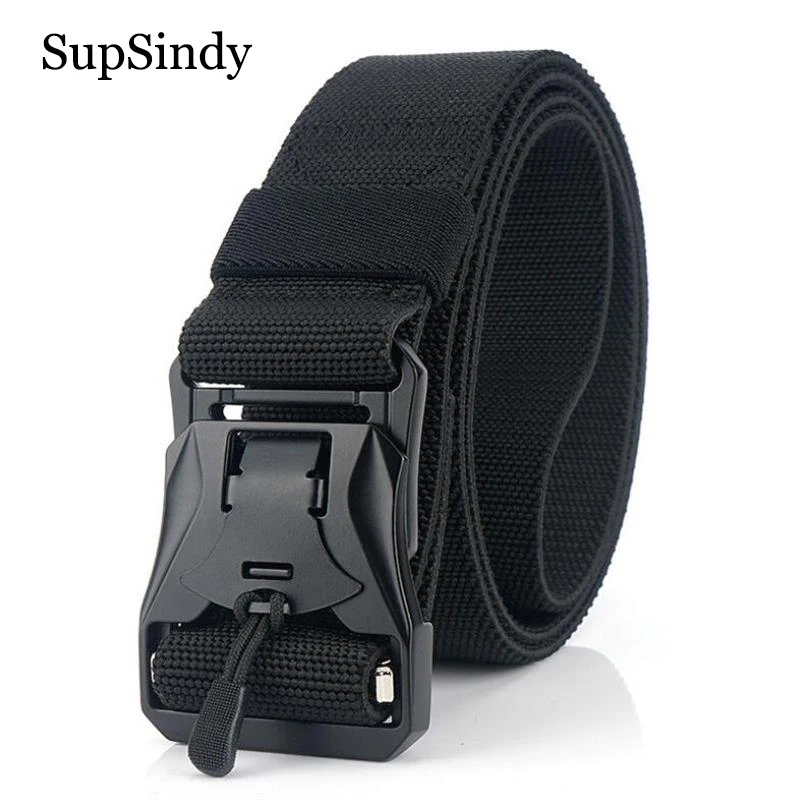

SupSindy Military Equipment Combat Magnetic Metal Buckle Elastic Tactical Belts for Men Army Training Nylon Waistband male strap