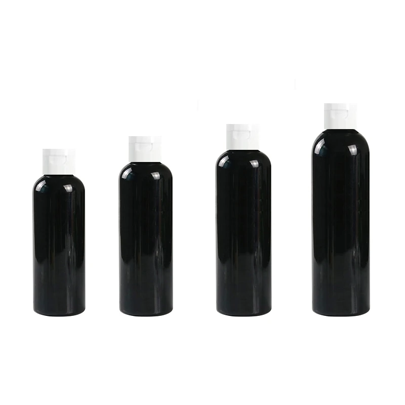 30pcs 100ml 150ml 200ml250ml Empty PET Refill Bottle For Cosmetics Shampoo Container Plastic Bottle Falp Lid Black