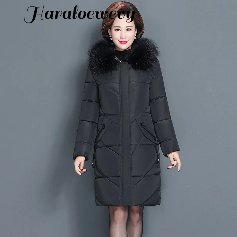 Goede Vrouwen Winter Jas Bontkraag Vrouwelijke Jas Slanke Katoen Gewatteerde Lange Jas Bovenkleding Winter Jas Parka Grote Maat 6XL
