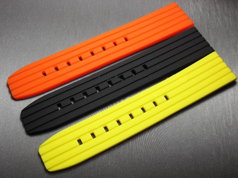 

soft High Quality 20mm 22mm 24mm Strap band Silicone rubber Fashion watchband black Unique Orange yellow Wristband Solid buckle