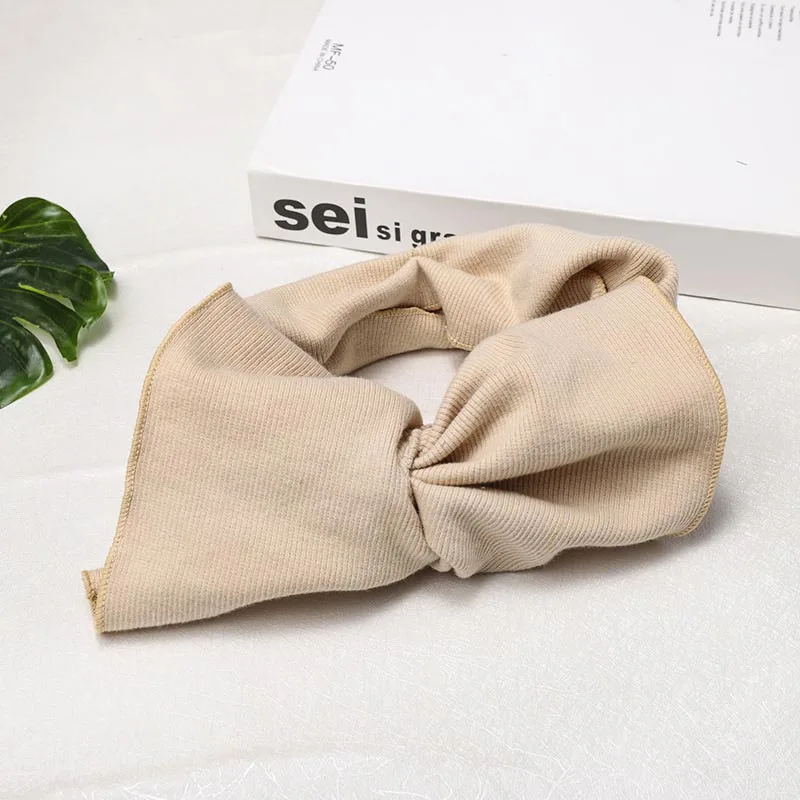 Fashion Big Bow Headband For Women Girls Hair Accessories Solid Turban Elastic Hair Bands Winter Knit Headwrap Hair Bows - Цвет: C509 beige