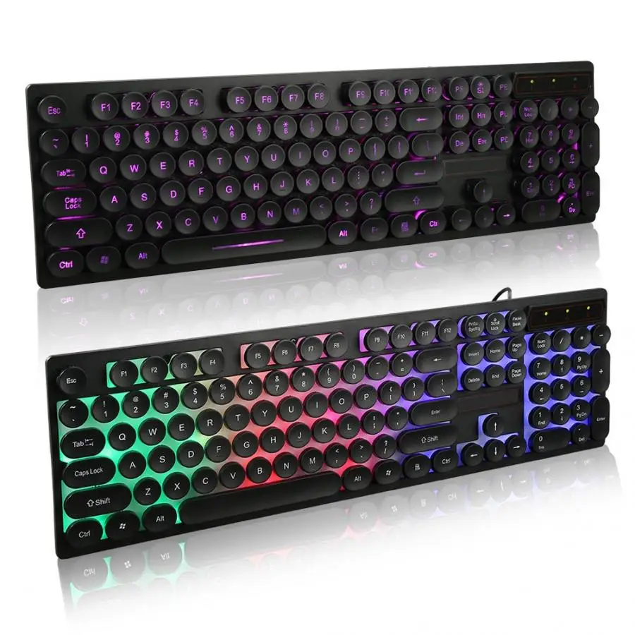 

V8 Retro Punk Mechanical Game Keyboard Wired Rainbow 3-Color Backlit Backlighting Gaming Keyboard for Gamer For Win10/7/8/2000