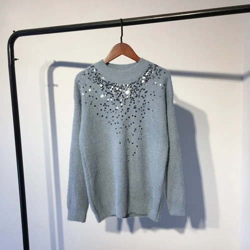 blue Neploe Sequin толстый свитер женский вязаный пуловер корейский топ зимний джемпер женский длинный рукав o-образный Вырез Свободный Pull Femme 54875 - Цвет: blue