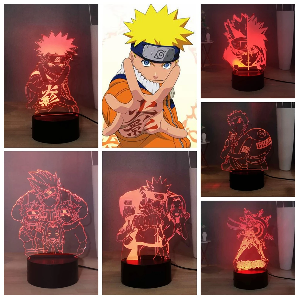 Наруто 3D Ночная лампа Uzumaki настольная Kakashi Sasuke Sakura Gaara USB сенсорный светильник для
