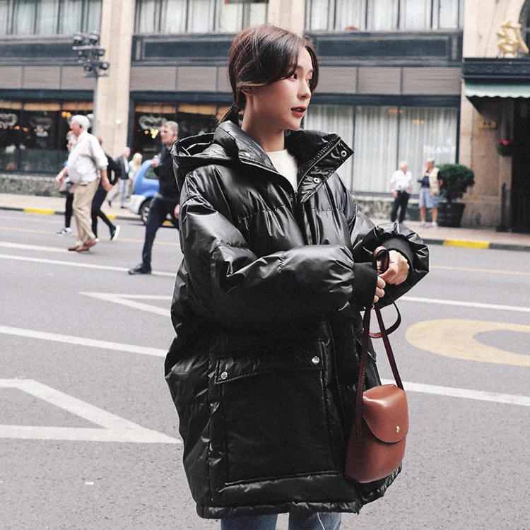 

Photo Shoot Main Push Bright Surface Cotton Coat Women's 2018 New Style Mid-length Cotton-padded Clothes Waist Hugging Coat INS