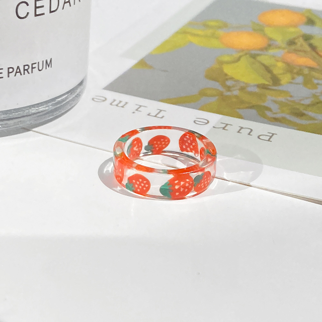 Korea Colorful Fashion Resin Fruit Ring Set Metal Geometric Irregular Open Rings for Women Party Wedding Jewelry Ring Set