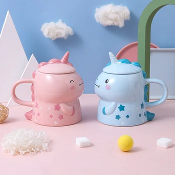 

Cute Unicorn Ceramic Mug Coffee Mug Spoon Creative Glass Large Capacity Milk Cup Couple Present Coffee Cup