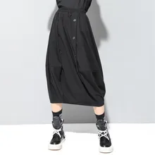 Новинка осени, женские юбки в европейском и американском стиле, в стиле хип-хоп, уличная, черная, на пуговицах, с карманами, эластичная юбка