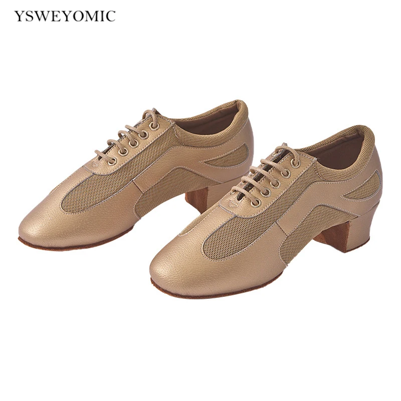 2021 Summer New Women Skin Color Leather Breathable Mesh Latin Dance Teacher Shoes Split Sole Training Latin Ballroom Shoes