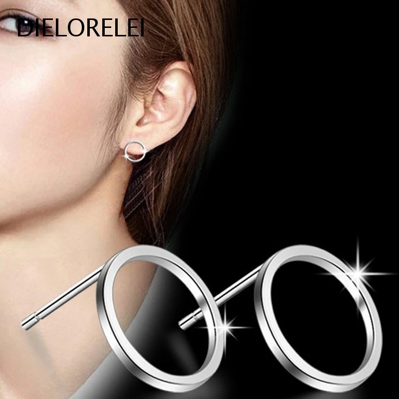 DIELORELEI 925 Sterling Silver Style Simple Circle Ring Stud Earrings Minimalist Niche Light Luxury Jewelry | Украшения и